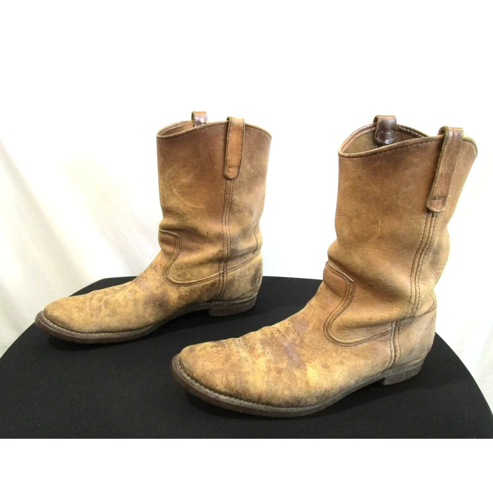 VTG Red Wing Distressed Brown Leather Roper Style Cowboy Boots Men 11D